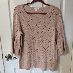 LC Lauren Conrad Crochet Knit 3/4 Bell Sleeve Sweater in Light Pink Size Small